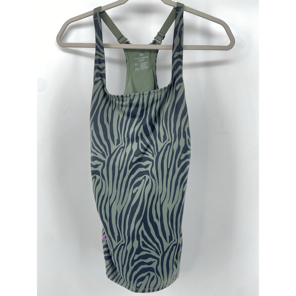 Ruby Ribbon Ultimate Cami Sport Tank 36 Green Zebra Racerback Shelf Bra Active
